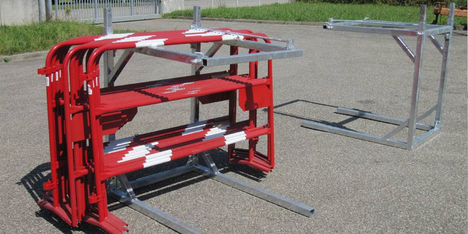Safety barriers, rack for barriers